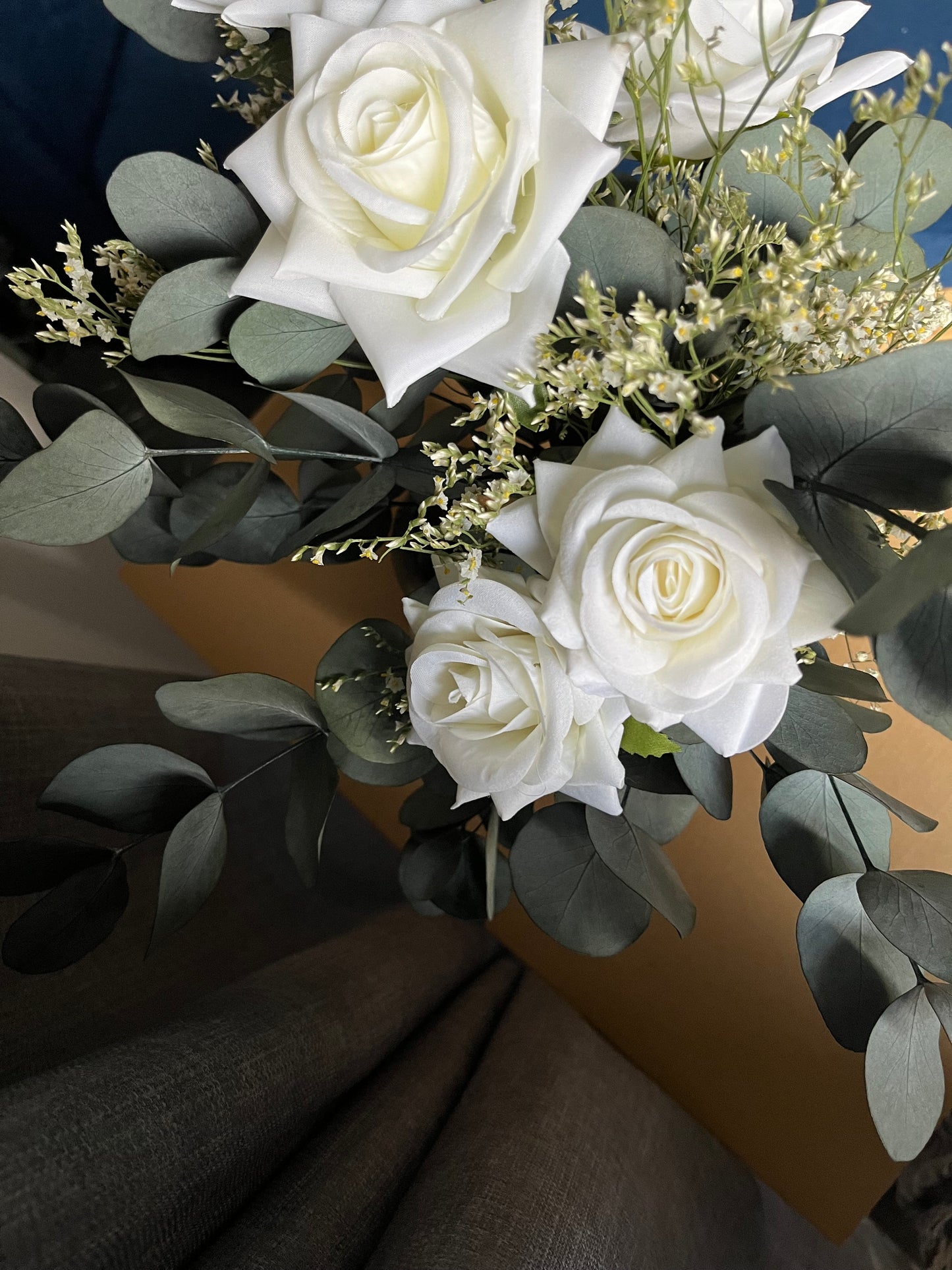 Silk Rose Eucalyptus Babys Breath Bouquet