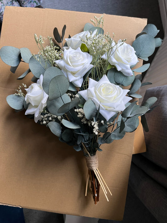 Silk Rose Eucalyptus Babys Breath Bouquet