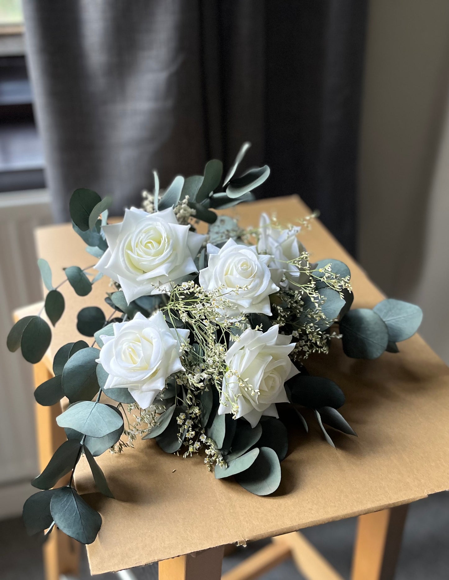 Silk Rose Eucalyptus Babys Breath Bouquet