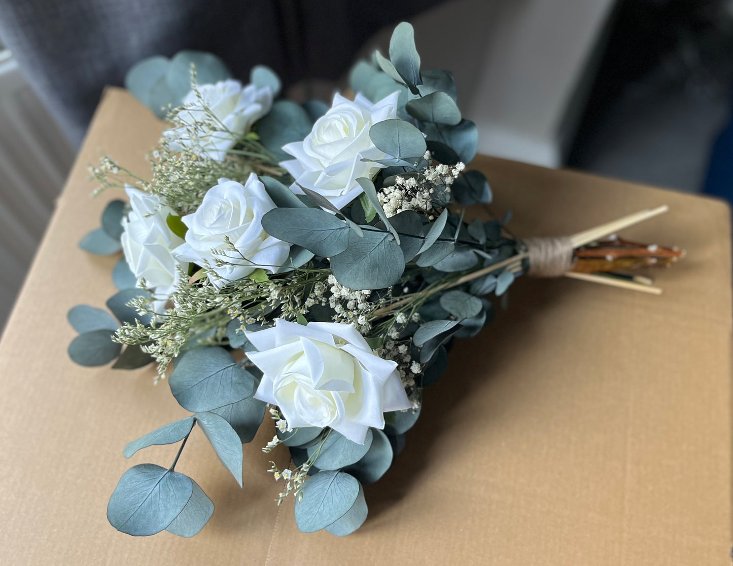 Silk Rose Eucalyptus Babys Breath Bouquet