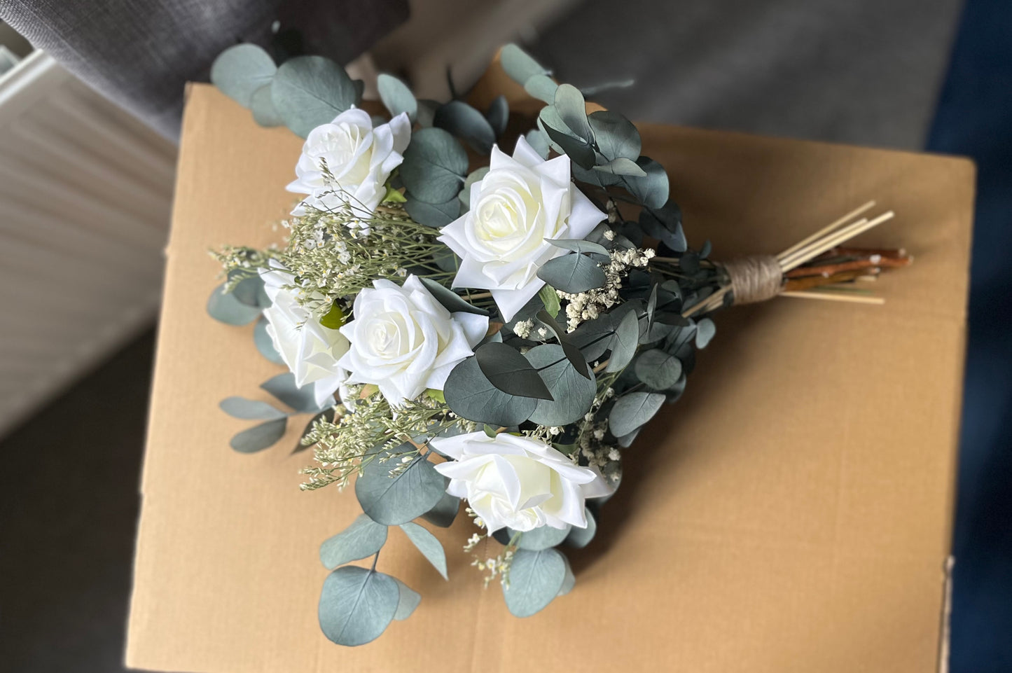 Silk Rose Eucalyptus Babys Breath Bouquet