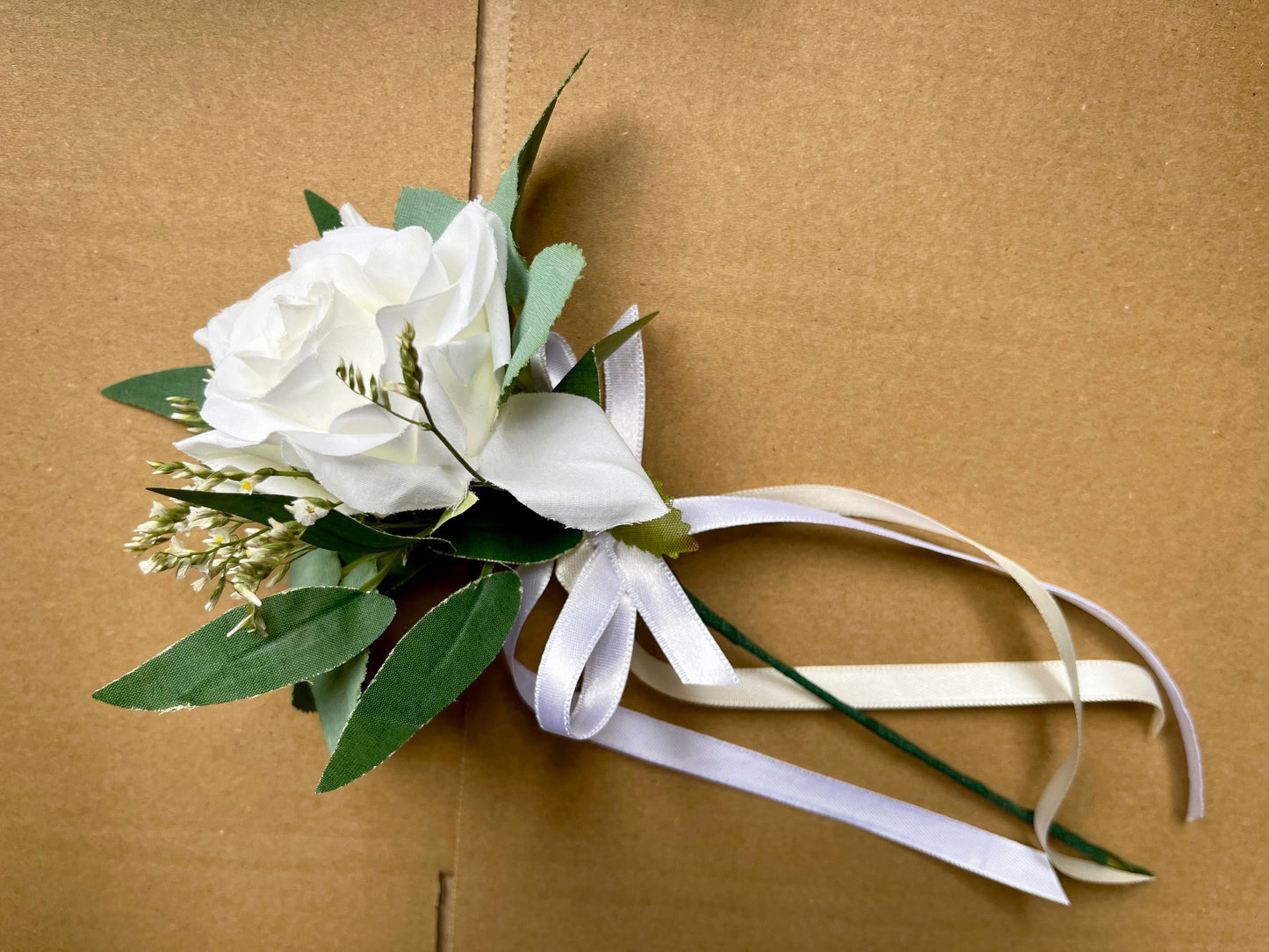White Rose Baby`s Breath Flowergirl Wand