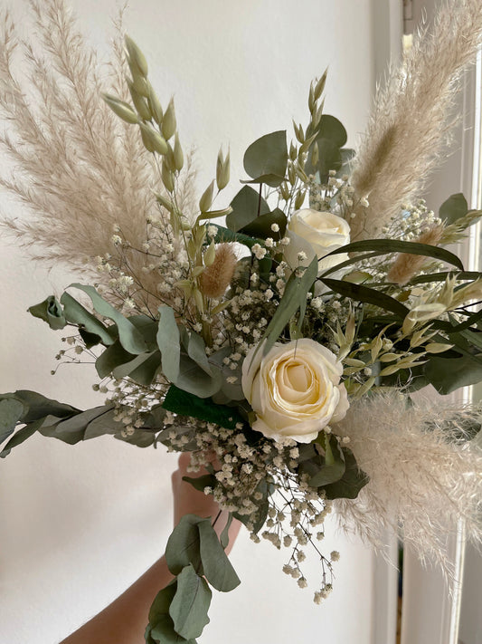 Silk Rose Eucalyptus Gypsophila Pampas Bridal Bouquet