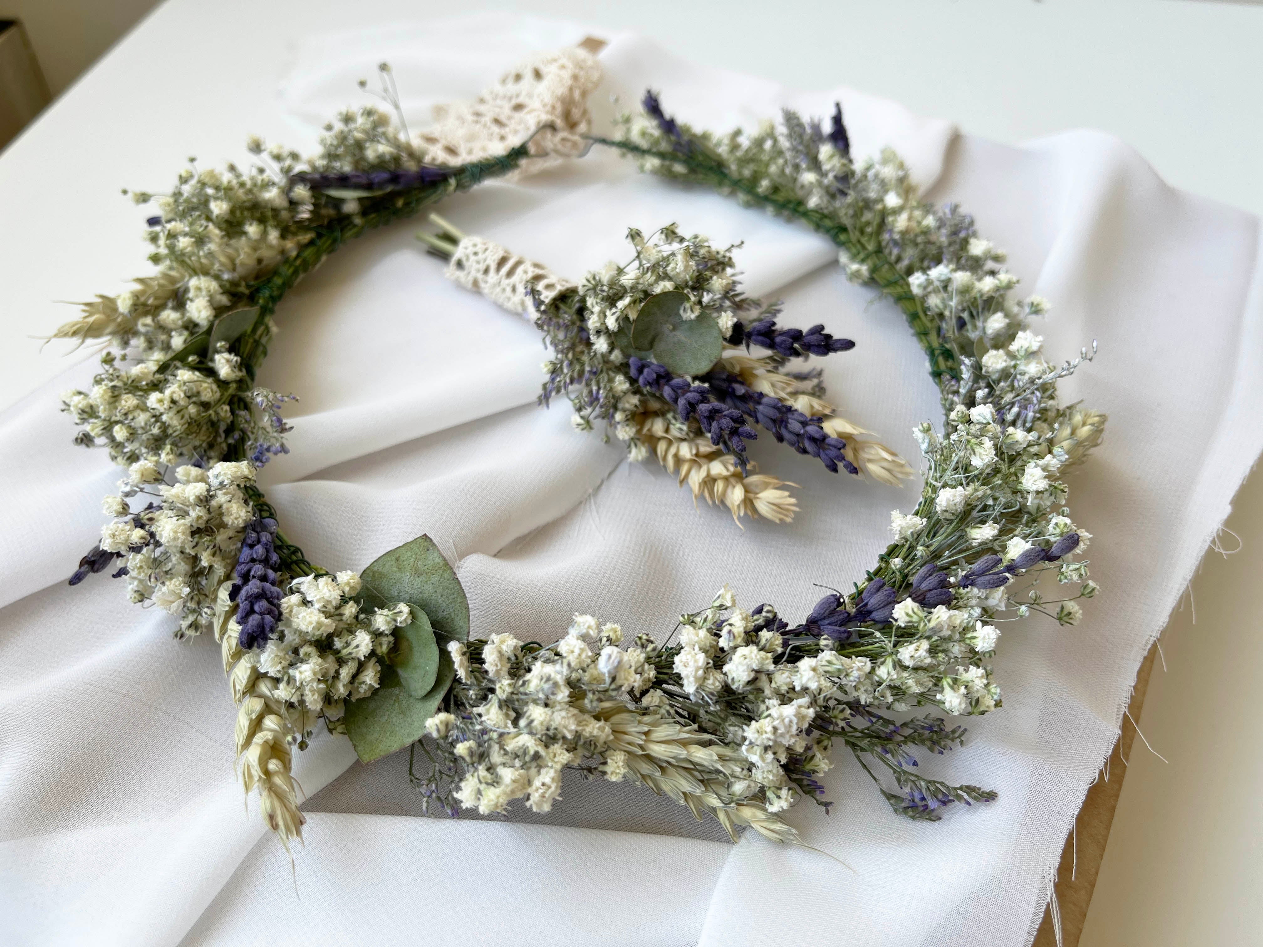 lavender flower headband Dried Baby's Breath Lavender Rustic Flower Crown