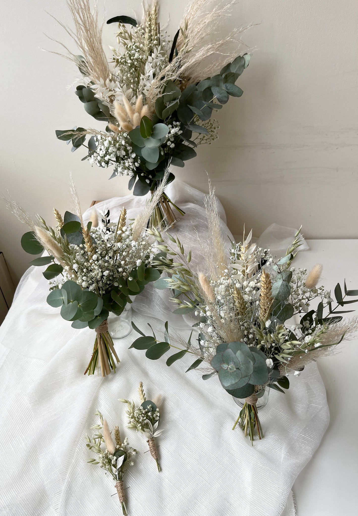 Natural Chic Boho Dried Flowers Bridal Bouquet Set