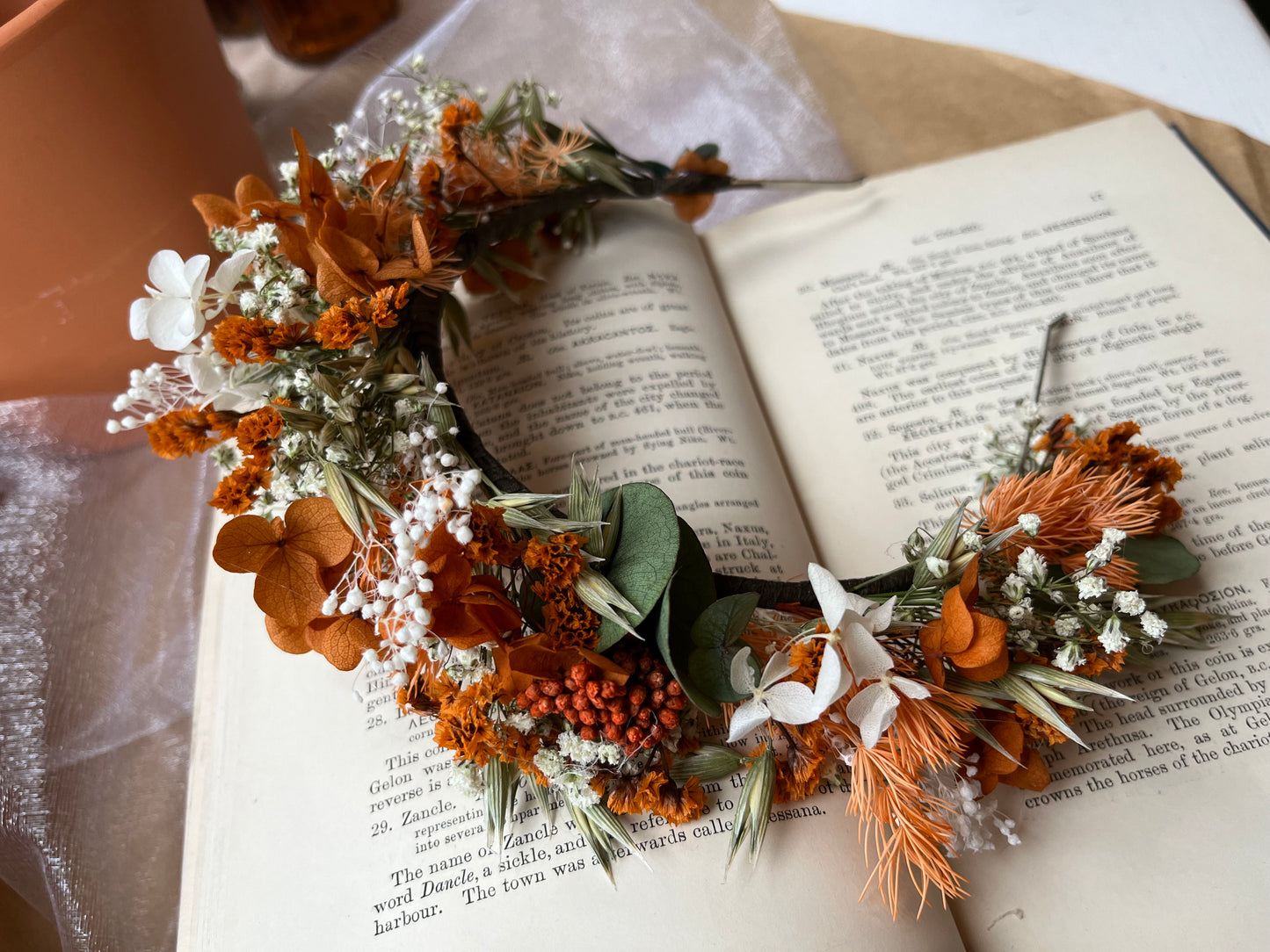 Burnt Orange Dried Flower Accessory - Alice Band