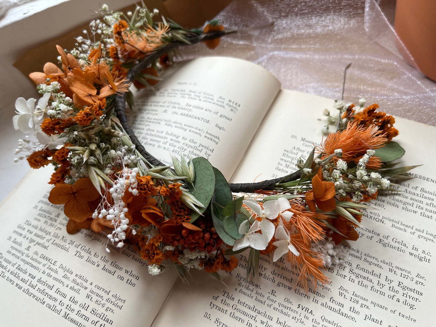 Burnt Orange Dried Flower Accessory - Alice Band