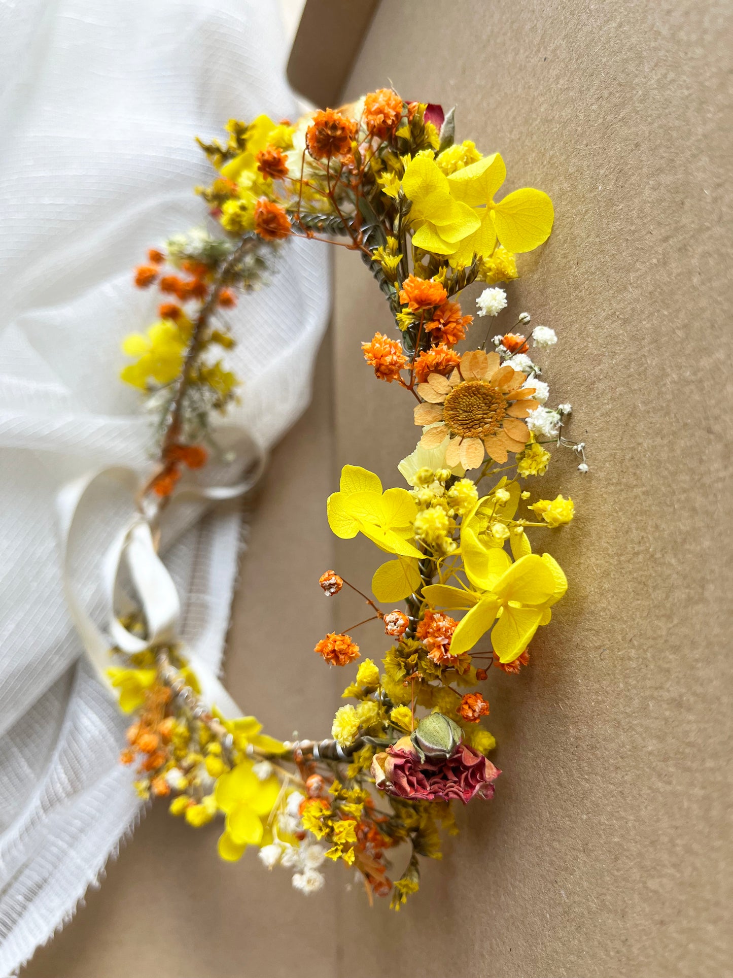 Yellow Orange Dried Flower Crown // For Bride Bridesmaid Flowergirl // Wedding Birthday Babyshower Gift