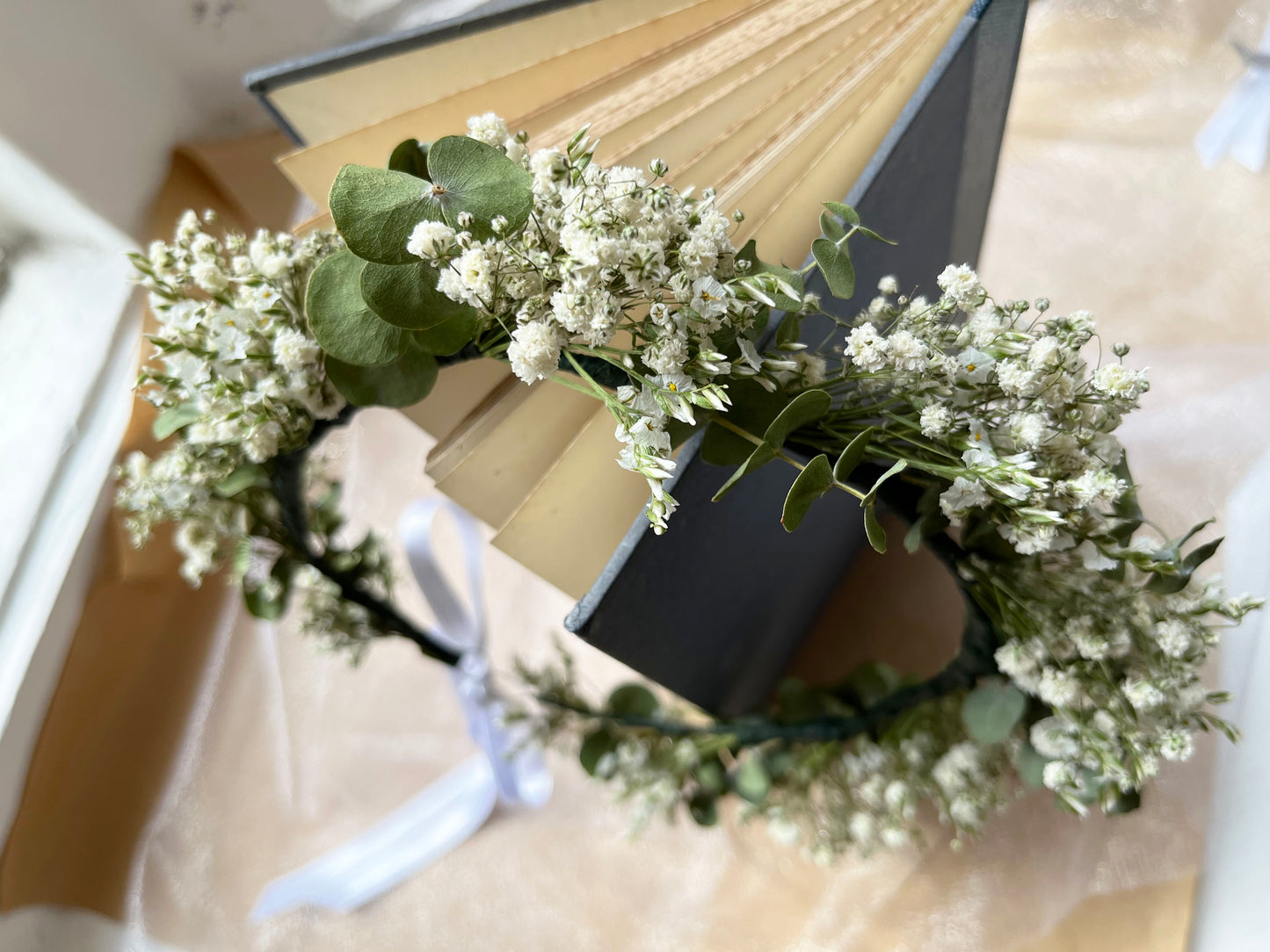 Dried Eucalyptus Gypsophila Crown for Bride Bridesmaid