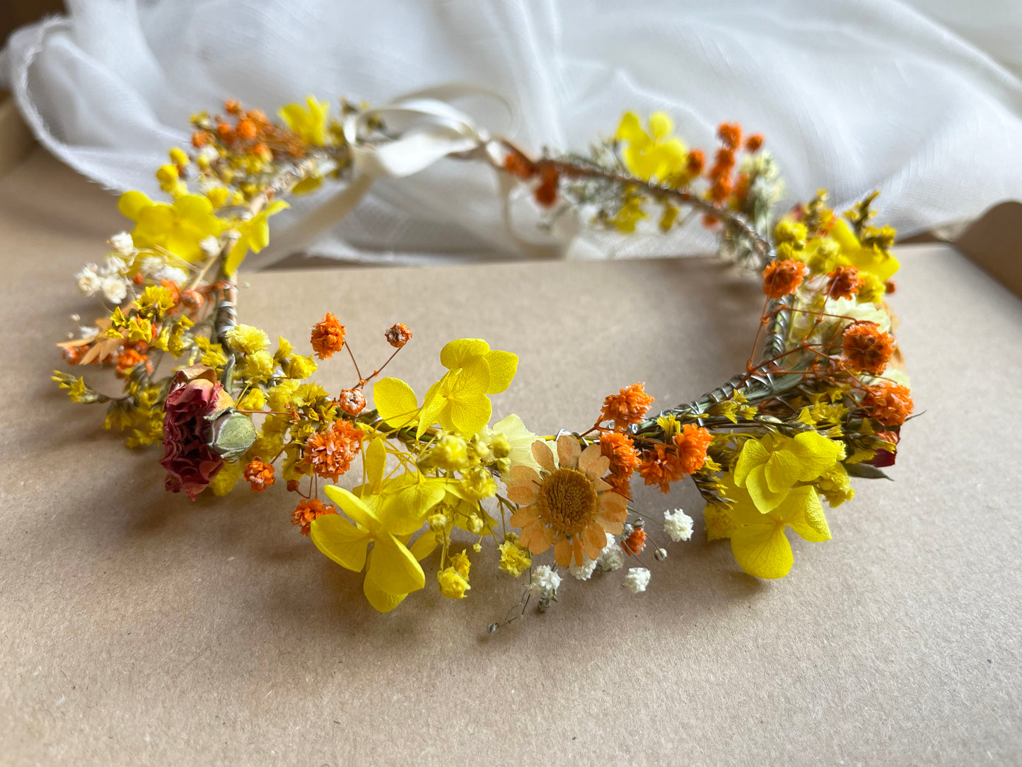 Yellow Orange Dried Flower Crown // For Bride Bridesmaid Flowergirl // Wedding Birthday Babyshower Gift