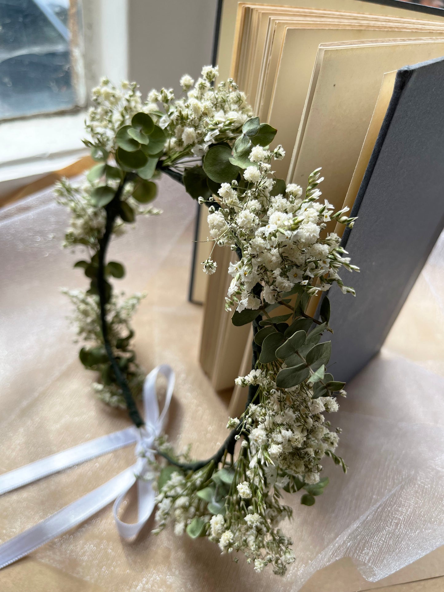 Dried Eucalyptus Gypsophila Crown for Bride Bridesmaid