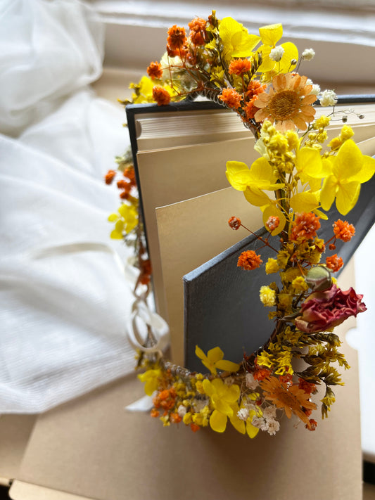 Yellow Orange Dried Flower Crown // For Bride Bridesmaid Flowergirl // Wedding Birthday Babyshower Gift