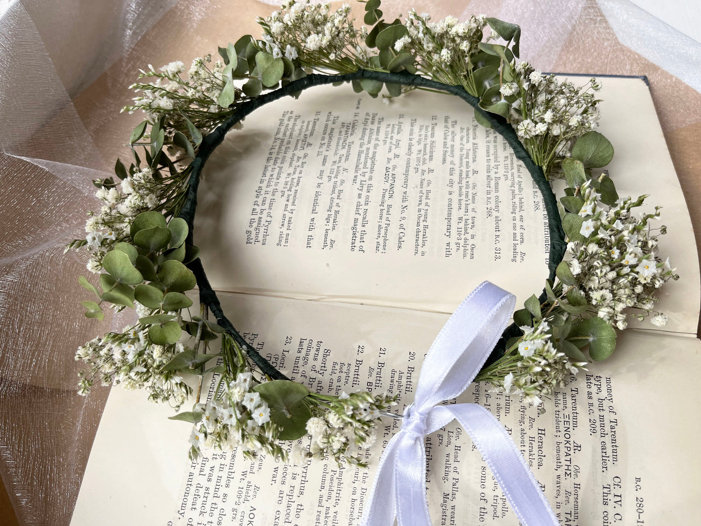 Dried Eucalyptus Gypsophila Crown for Bride Bridesmaid