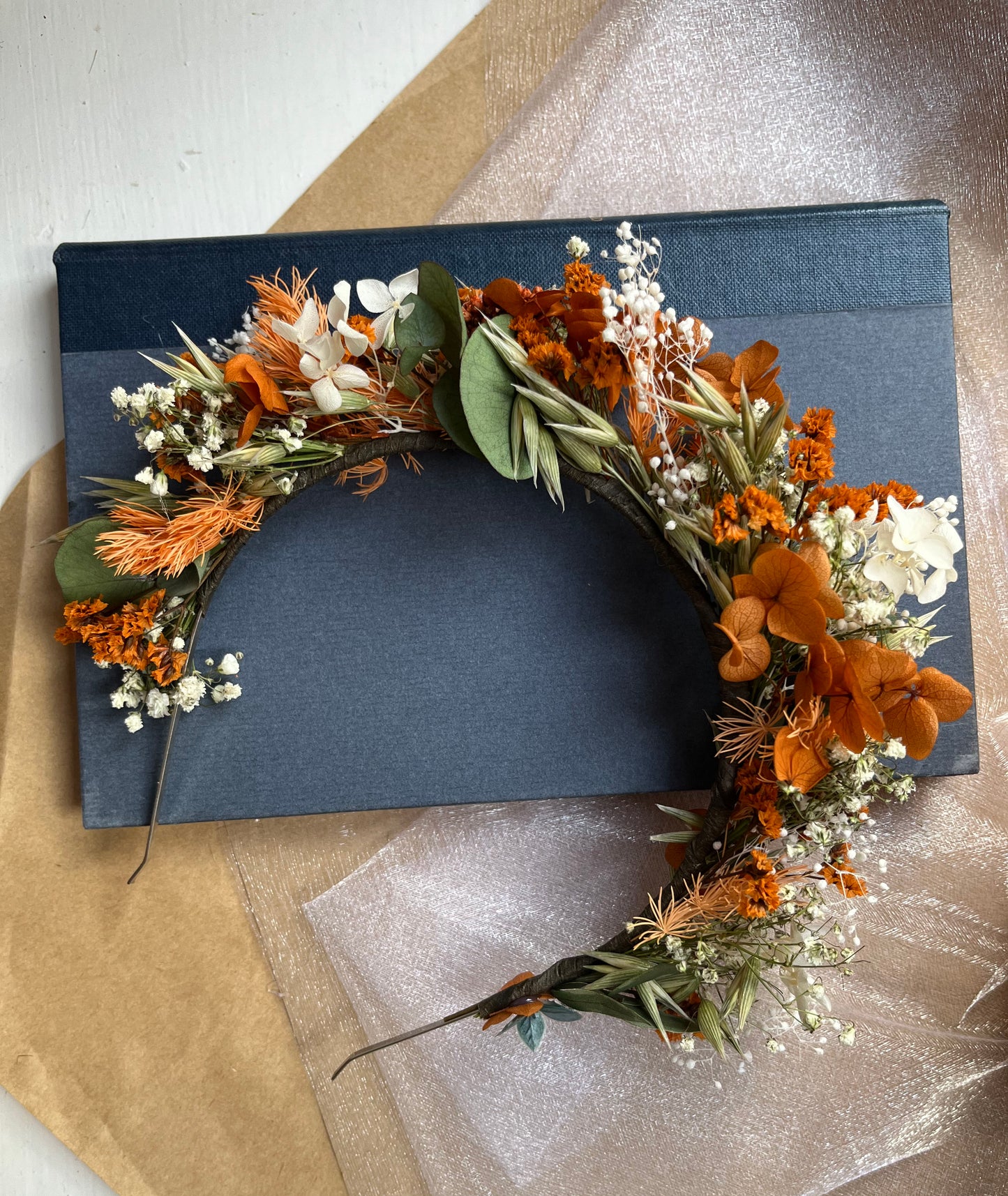 Burnt Orange Dried Flower Accessory - Alice Band