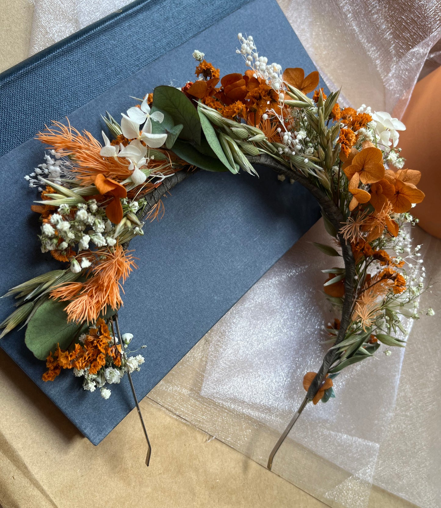 Burnt Orange Dried Flower Accessory - Alice Band