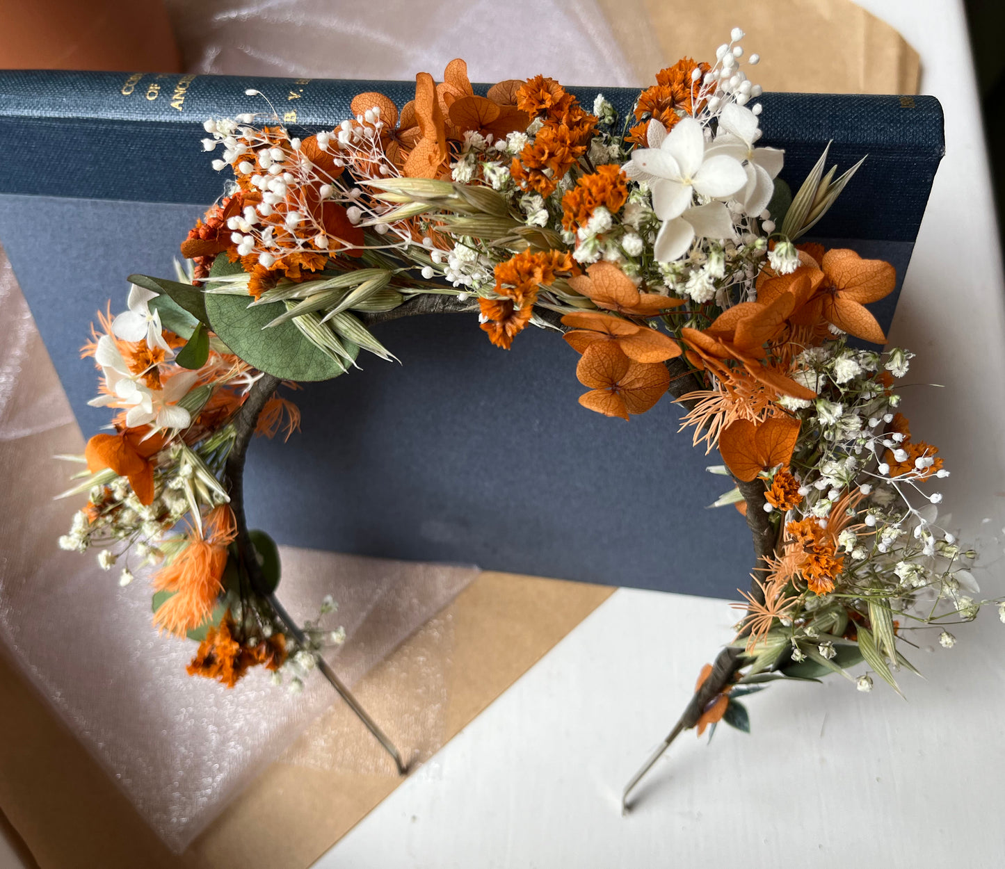 Burnt Orange Dried Flower Accessory - Alice Band