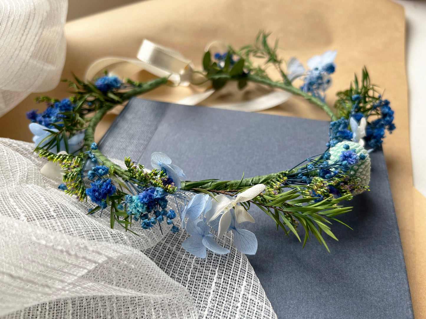 Blue Dried Flower Crown // For Bride Bridesmaid Flowergirl // Wedding Birthday Babyshower Gift