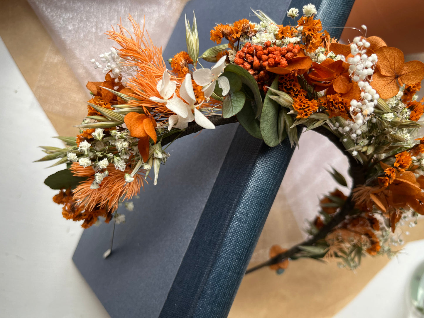 Burnt Orange Dried Flower Accessory - Alice Band