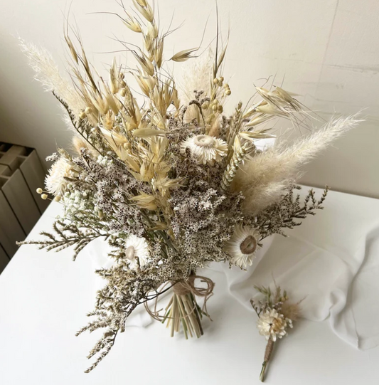 Boho Style Dried Flower Bridal Bouquet Set