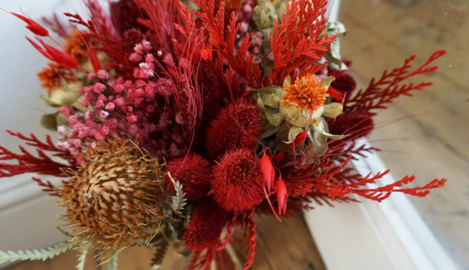 Red Dried Wild Flower Bridal Bouquet Set