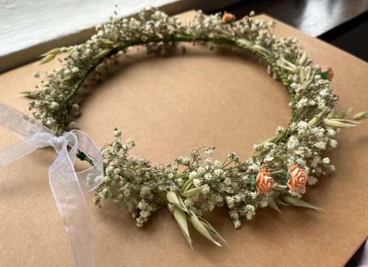 Dried Eucalyptus Baby's Breath and Rose Flower Crown