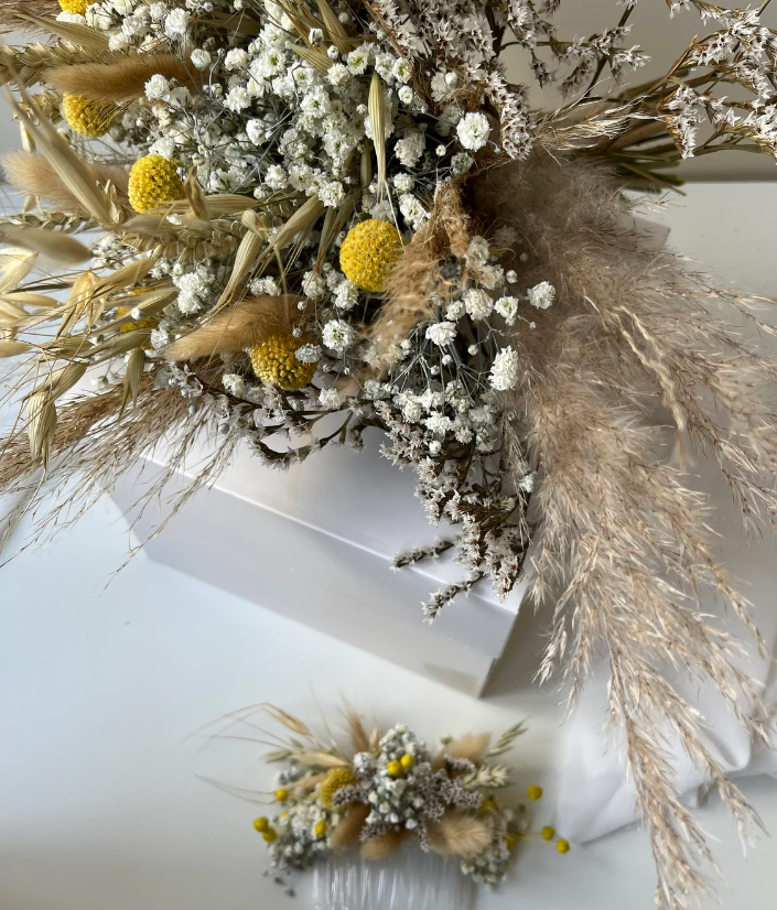 Boho Chic Dried Flower Wedding Bouquet Set