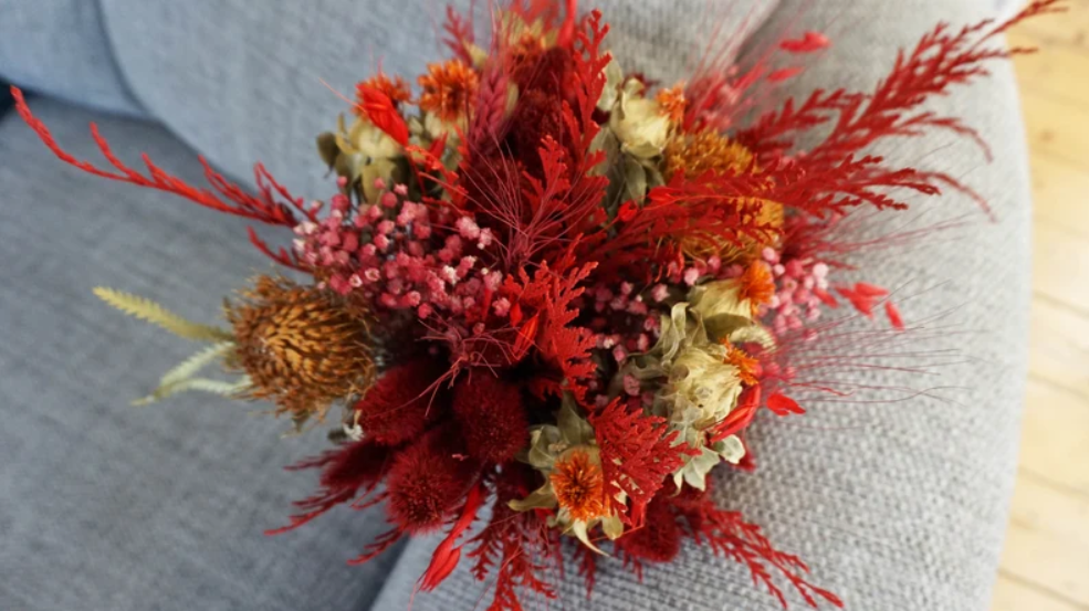 Red Dried Wild Flower Bridal Bouquet Set