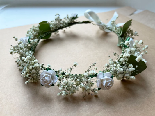 Dried Baby's Breath Eucalyptus and Rose Crown