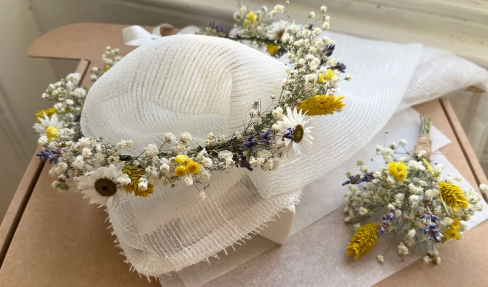 Dried Meadow Flower Crown and Buttonhole