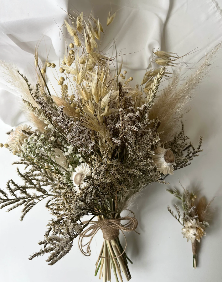 Boho Style Dried Flower Bridal Bouquet Set