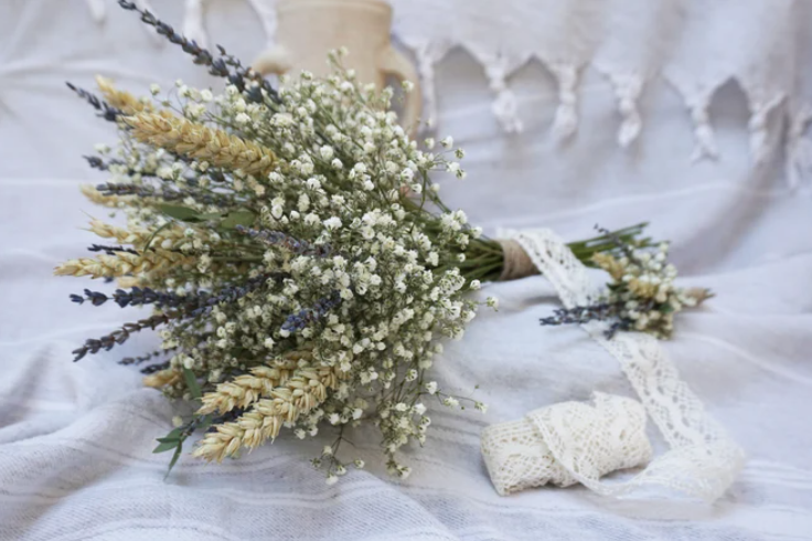 Vintage Dried Flower Bridal Bouquet Set