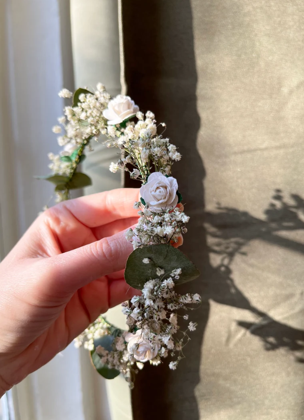 Dried Baby's Breath Eucalyptus and Rose Crown