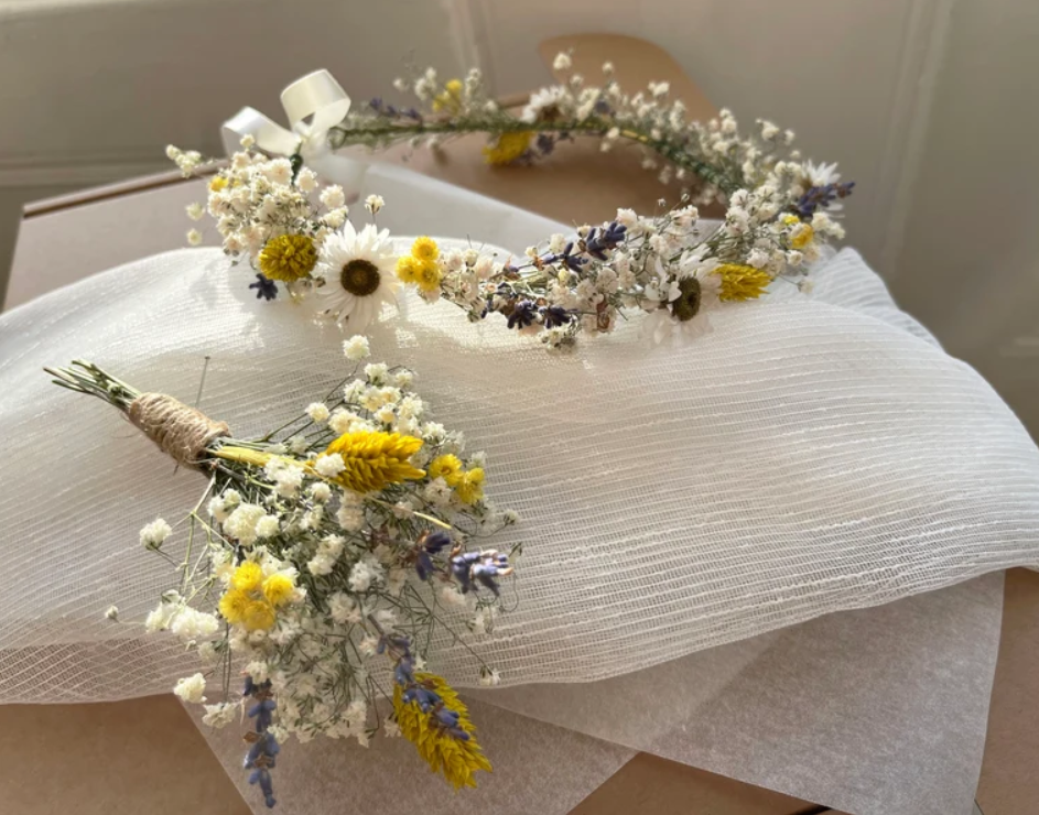 Dried Meadow Flower Crown and Buttonhole