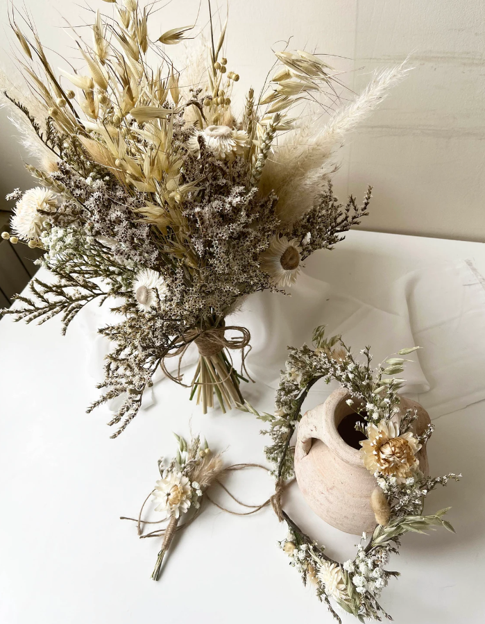 Boho Style Dried Flower Bridal Bouquet Set