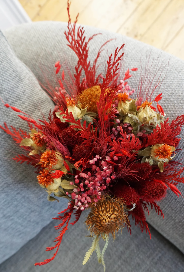 Red Dried Wild Flower Bridal Bouquet Set