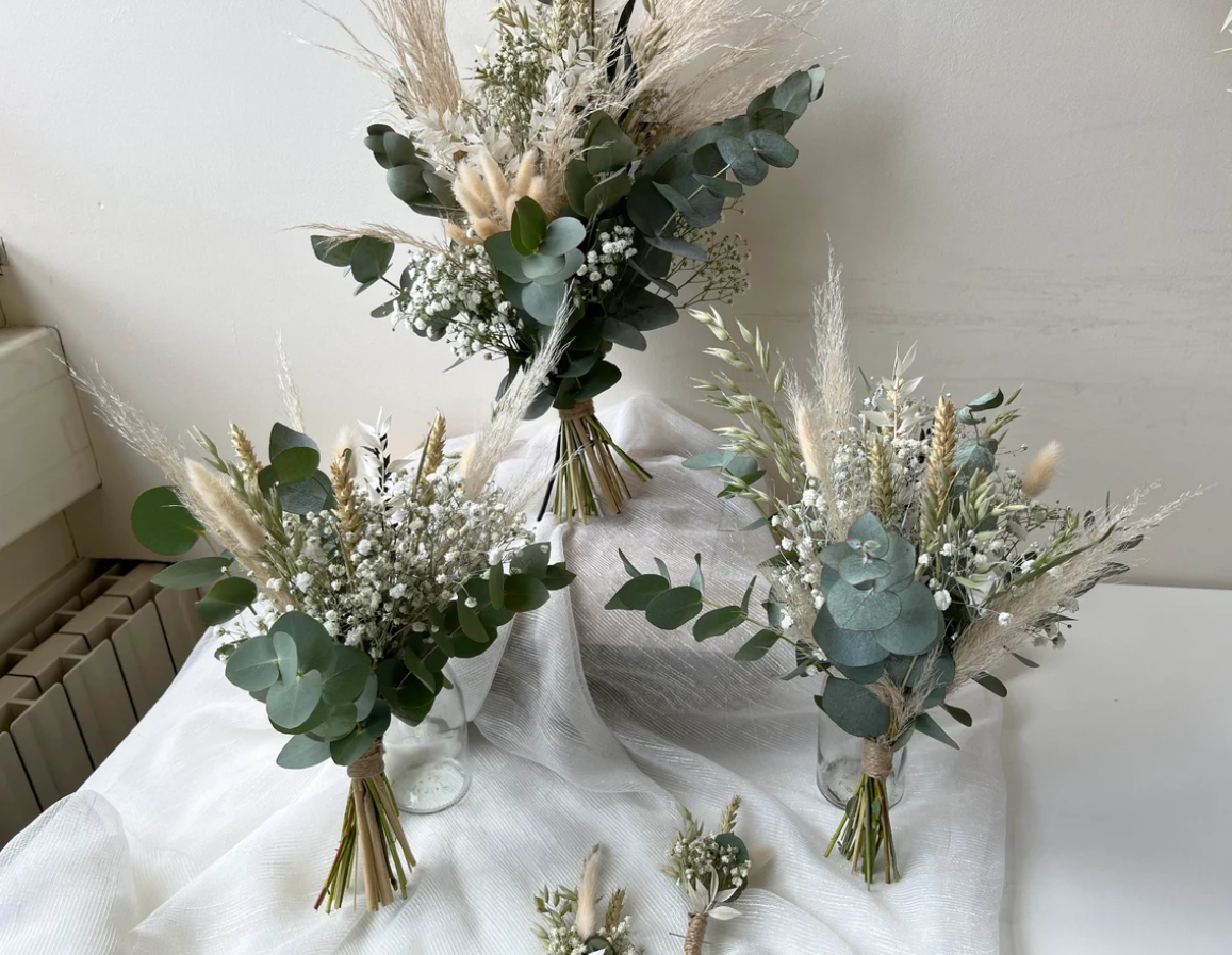 Mix of Rustic Dried Wild Flowers Bridal Bouquet Set