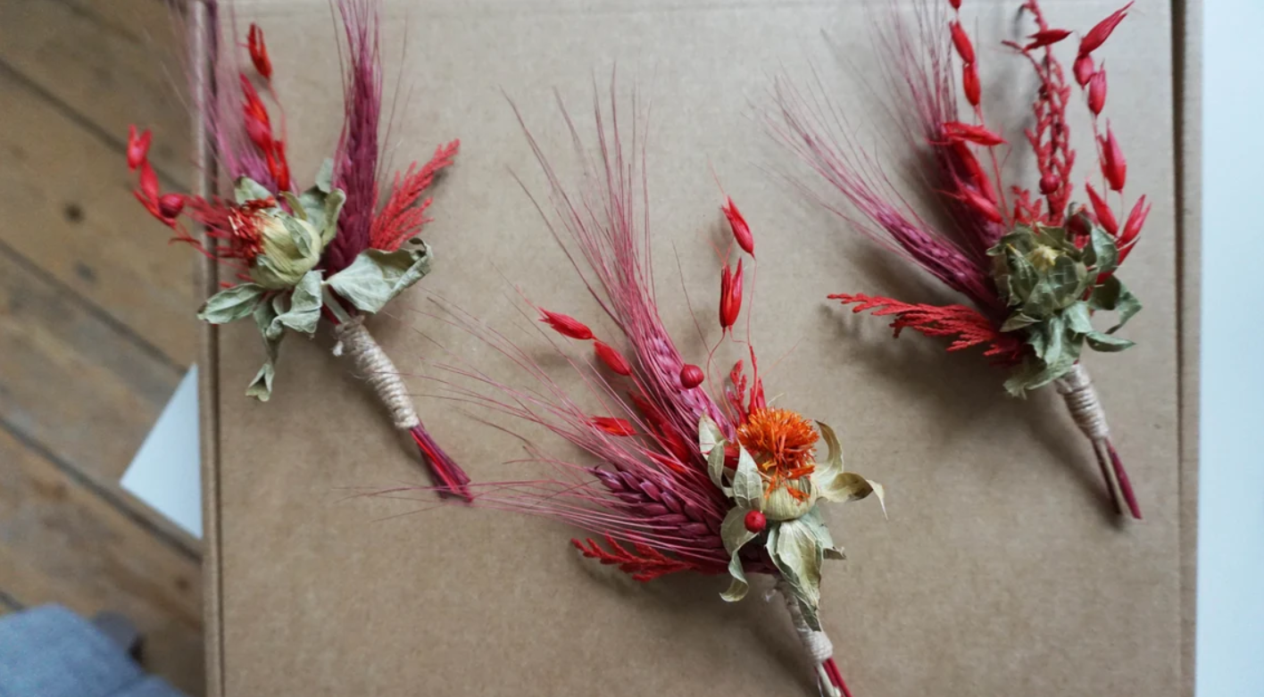 Red Dried Wild Flower Bridal Bouquet Set