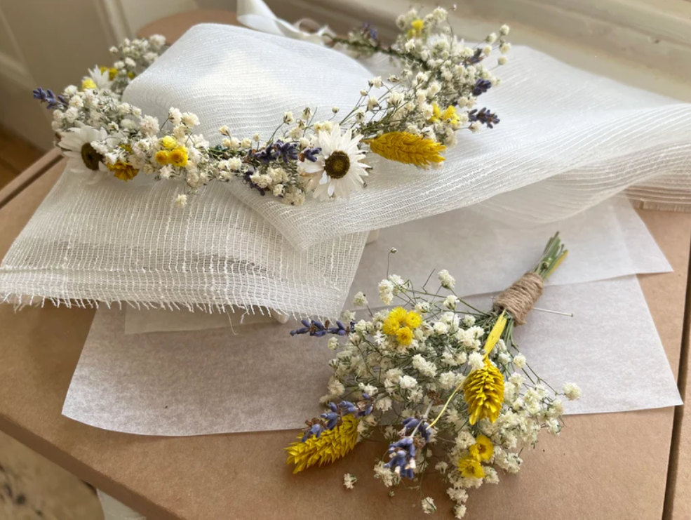 Dried Meadow Flower Crown and Buttonhole