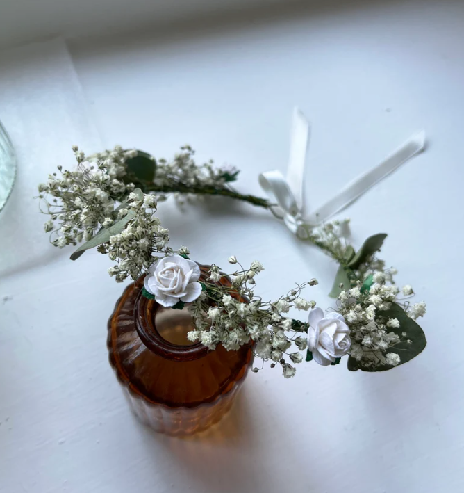 Dried Baby's Breath Eucalyptus and Rose Crown