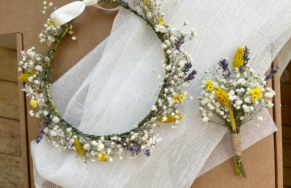 Dried Meadow Flower Crown and Buttonhole