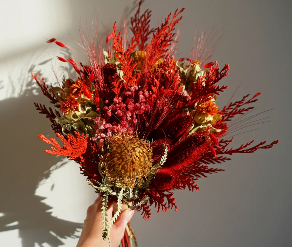 Red Dried Wild Flower Bridal Bouquet Set