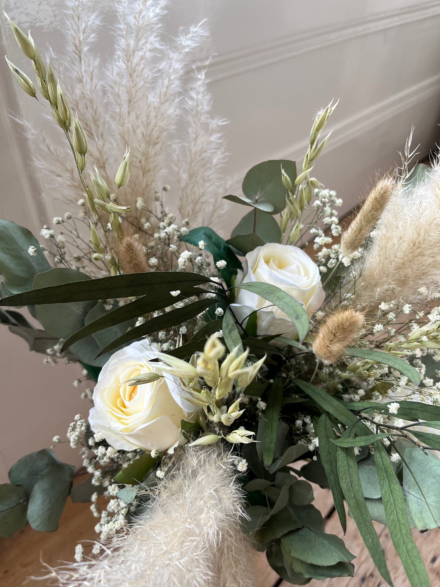 Silk Rose Eucalyptus Gypsophila Pampas Bridal Bouquet