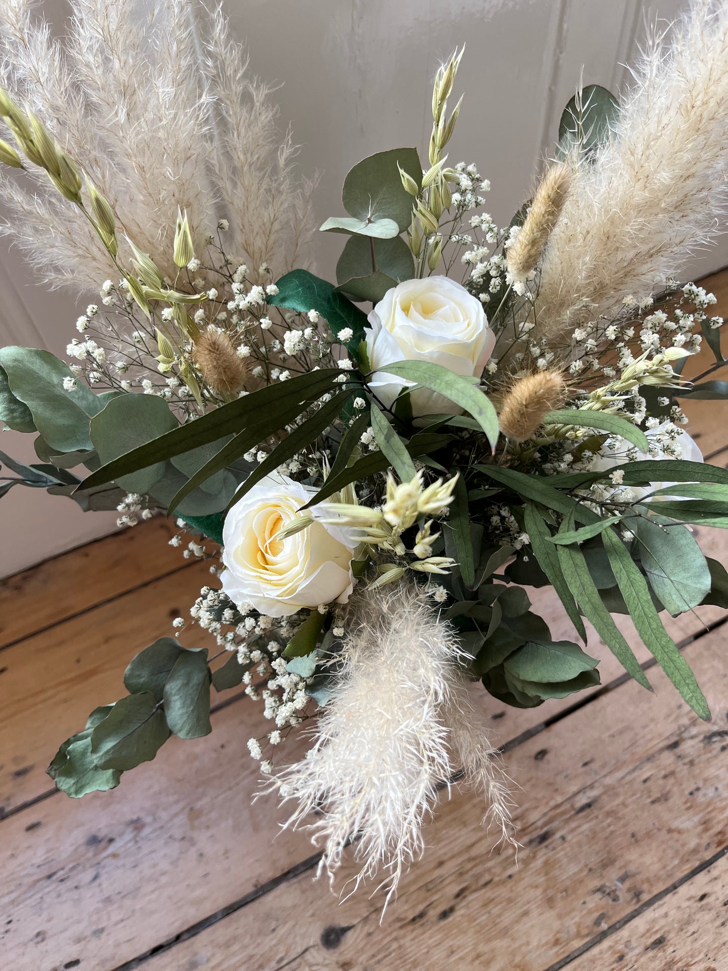 Silk Rose Eucalyptus Gypsophila Pampas Bridal Bouquet