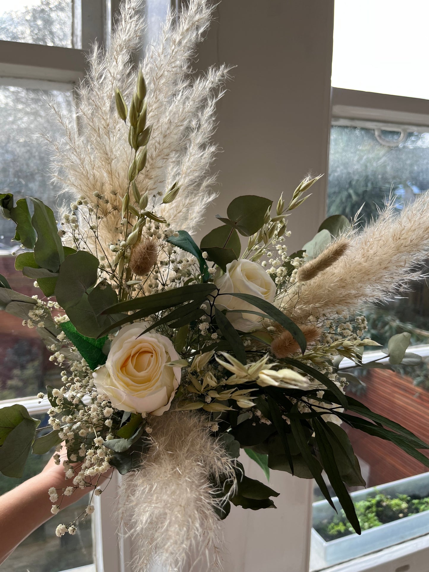 Silk Rose Eucalyptus Gypsophila Pampas Bridal Bouquet