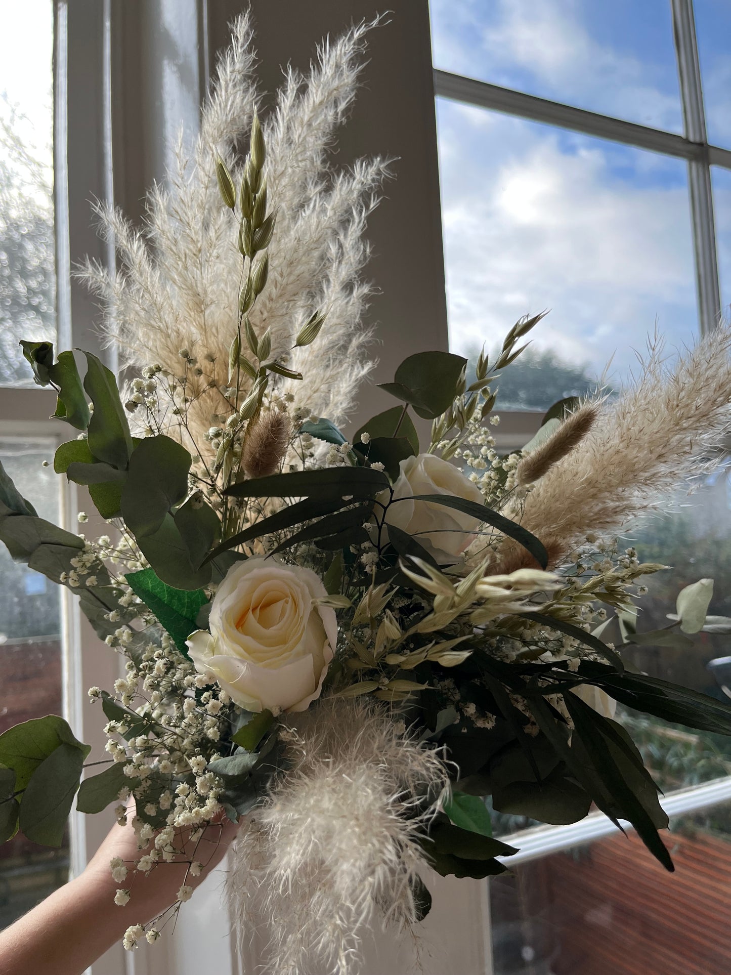 Silk Rose Eucalyptus Gypsophila Pampas Bridal Bouquet