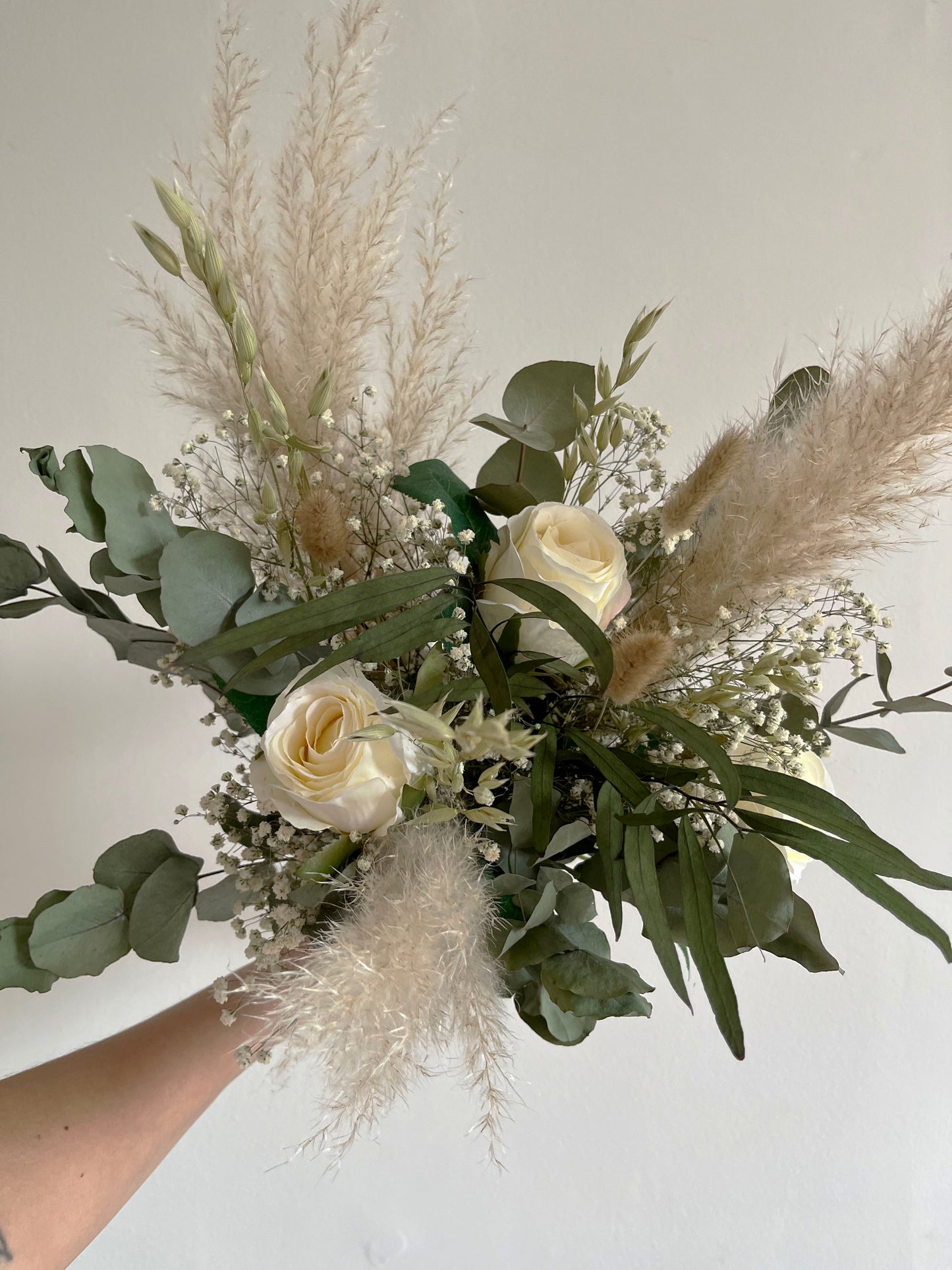 Silk Rose Eucalyptus Gypsophila Pampas Bridal Bouquet