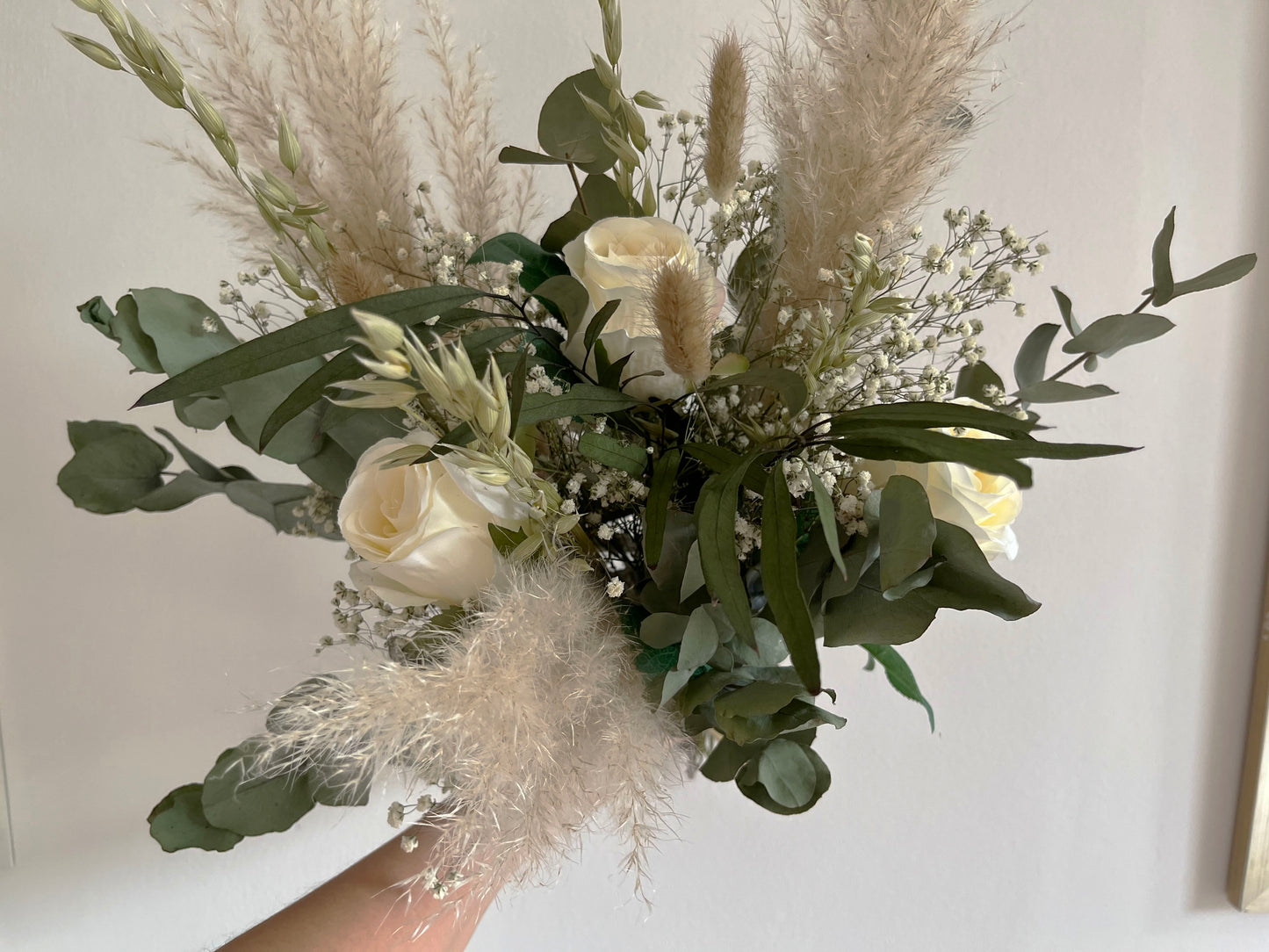 Silk Rose Eucalyptus Gypsophila Pampas Bridal Bouquet