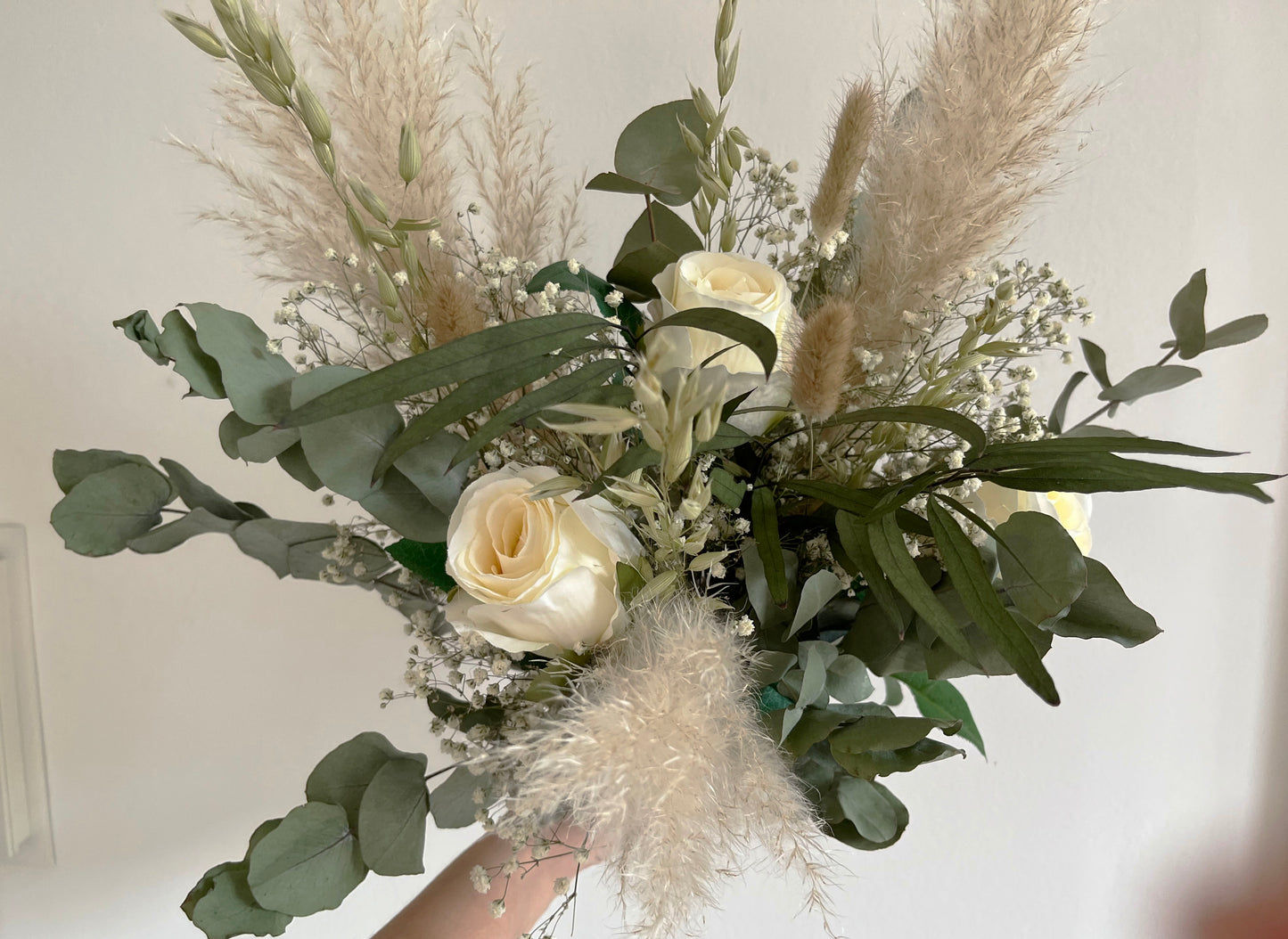 Silk Rose Eucalyptus Gypsophila Pampas Bridal Bouquet