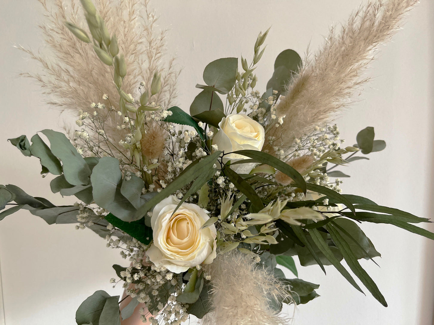 Silk Rose Eucalyptus Gypsophila Pampas Bridal Bouquet