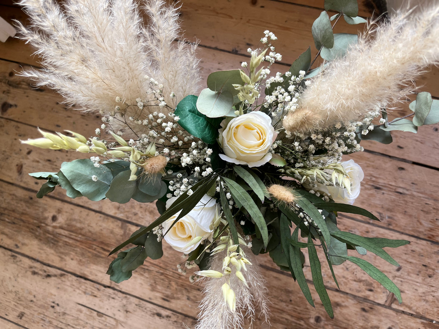 Silk Rose Eucalyptus Gypsophila Pampas Bridal Bouquet